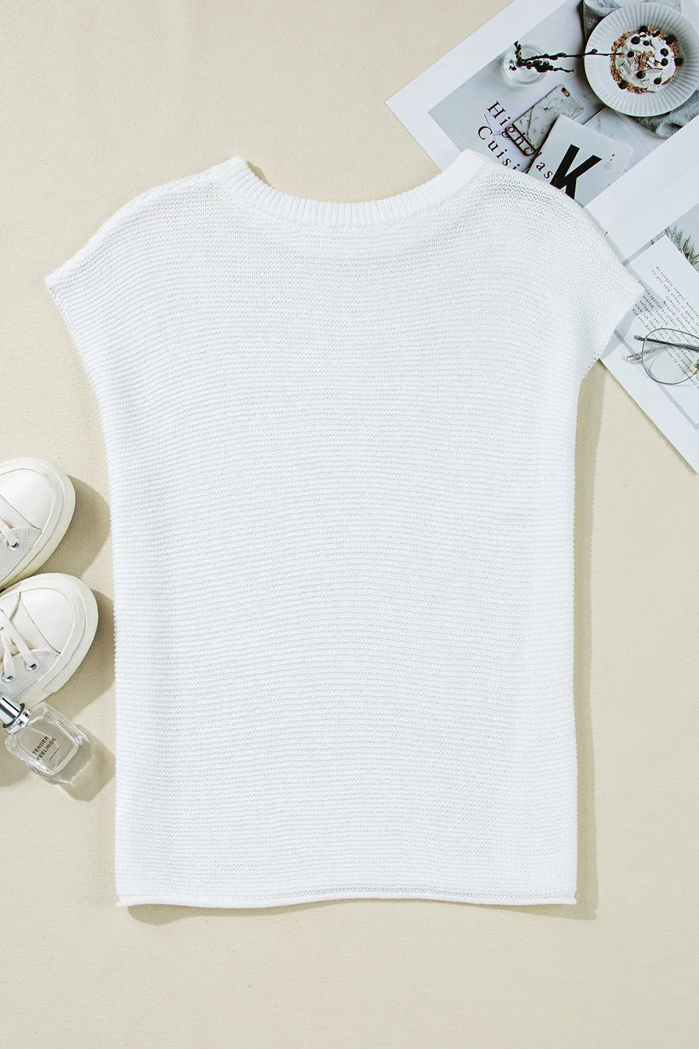 Side Slit Round Neck Knit Top – White for Shopify Collective (6 view)