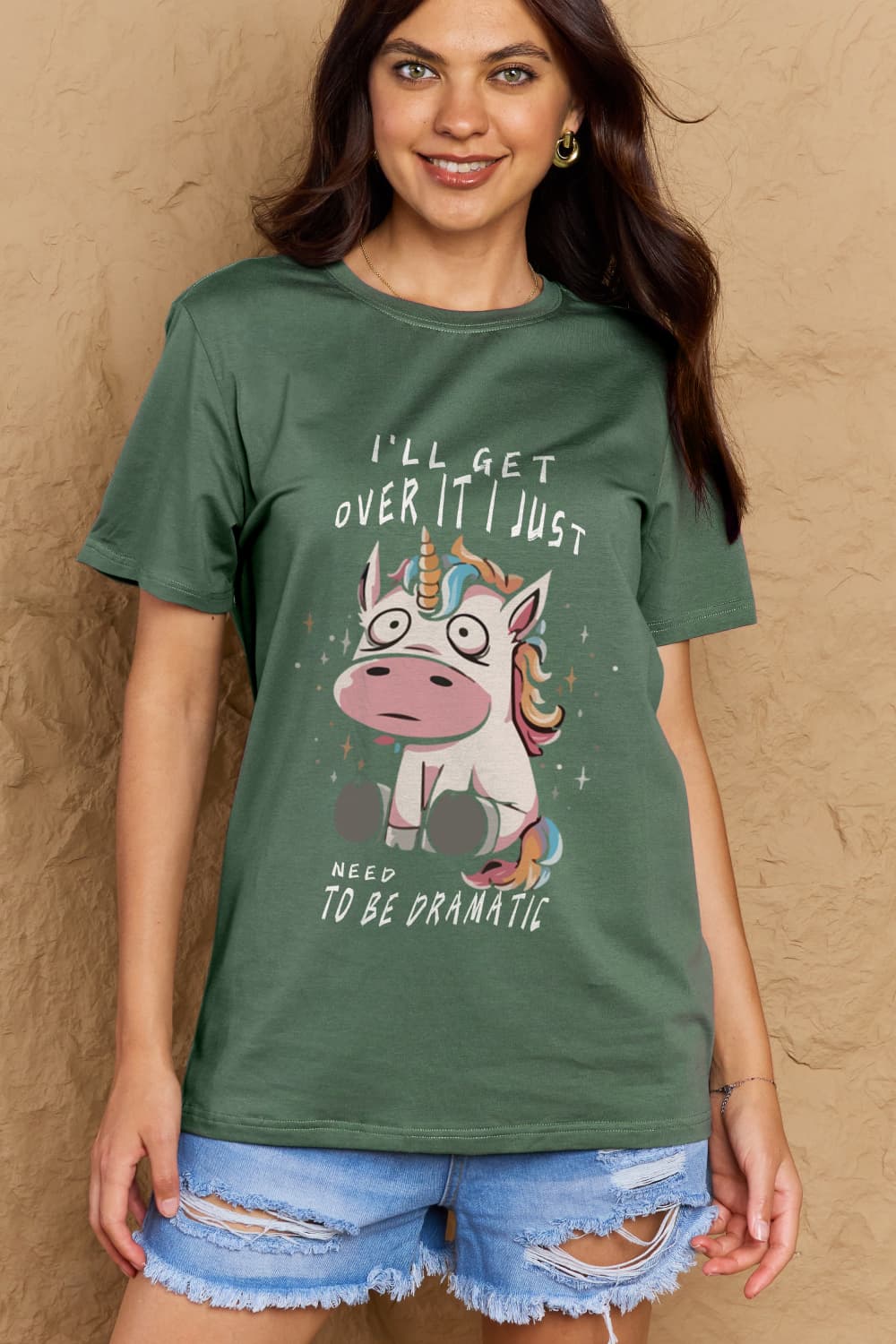Simply Love Full Size I'LL GET OVER IT I JUST NEED TO BE DRAMATIC Graphic Cotton Tee – Charcoal by Simply Love