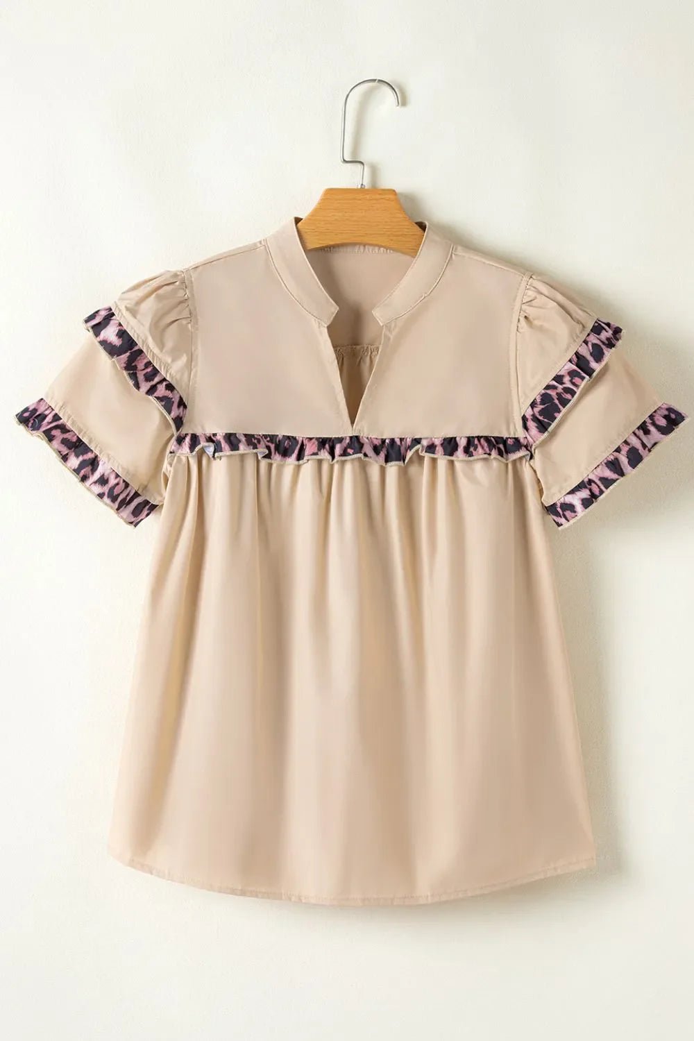 Leopard Frill Short Sleeve Blouse – Khaki for Shopify Collective (3 view)