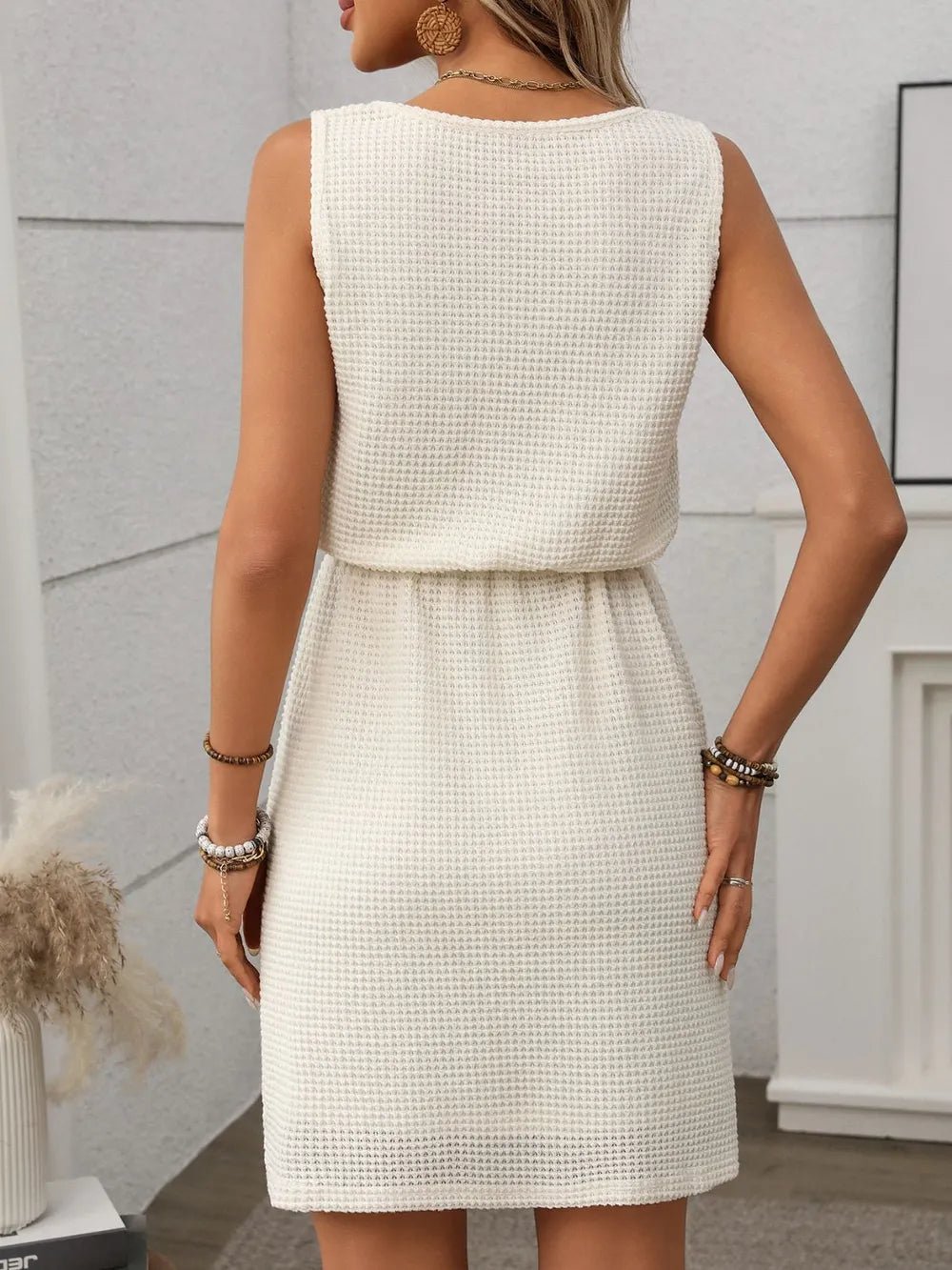 Waffle - Knit Drawstring Mini Tank Dress – Cream for Shopify Collective (5 view)