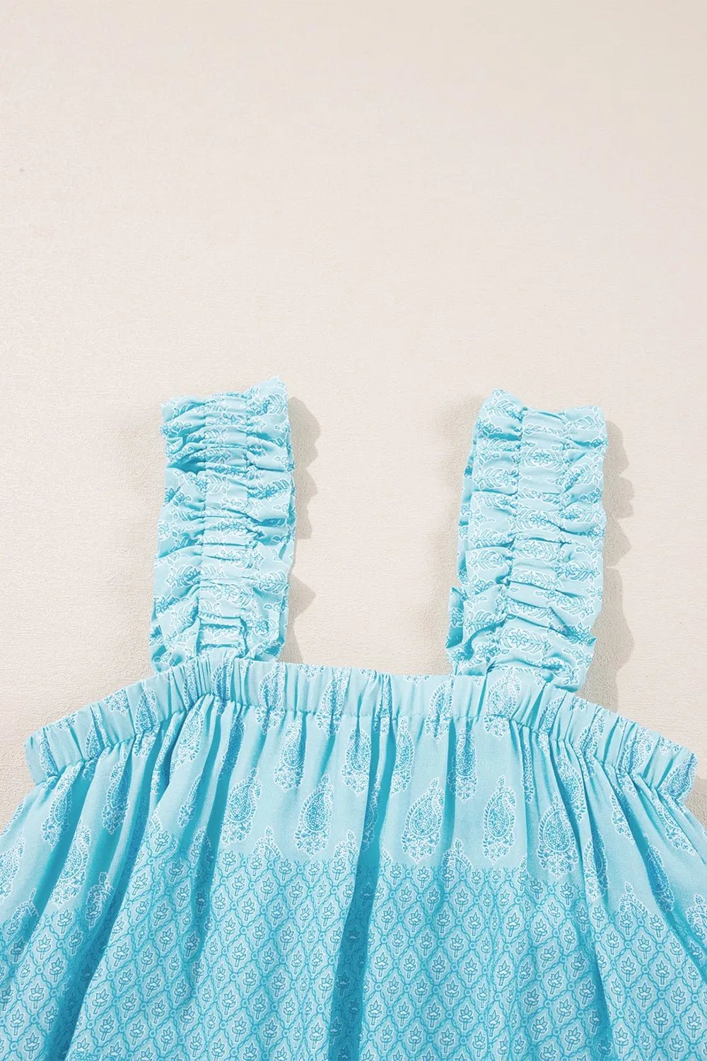 Printed Ruffled Wide Straps Tank – Pastel Blue by Simply Love