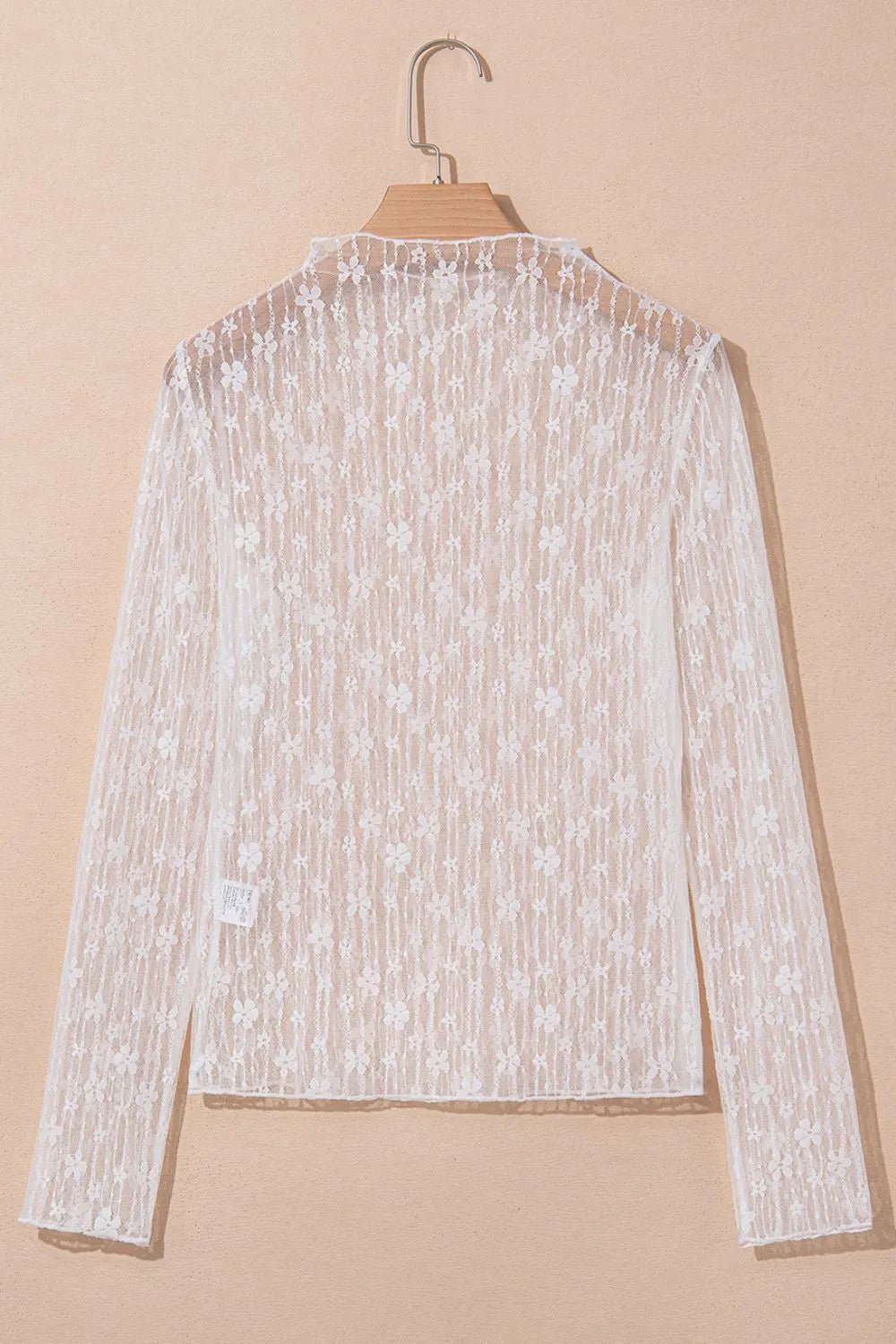 Sheer Floral Lace Long Sleeve Slim Fit Top – White for Shopify Collective (9 view)