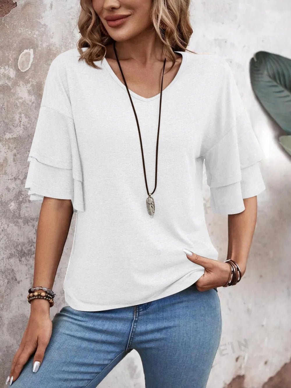 V - Neck Half Sleeve Blouse – White for Shopify Collective (17 view)