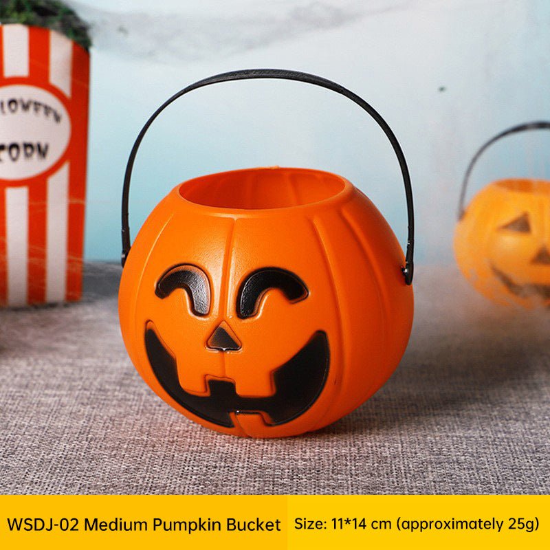 3 - Pack Halloween Pumpkin Buckets – 7" Trick - or - Treat Candy Holders | Jack O’ Lantern Party Decor – Med Pumpkin for Candy Storage (4 view)