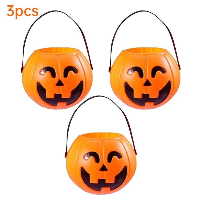 3 - Pack Halloween Pumpkin Buckets – 7" Trick - or - Treat Candy Holders | Jack O’ Lantern Party Decor – Large Pumpkin for Candy Storage (1 view)