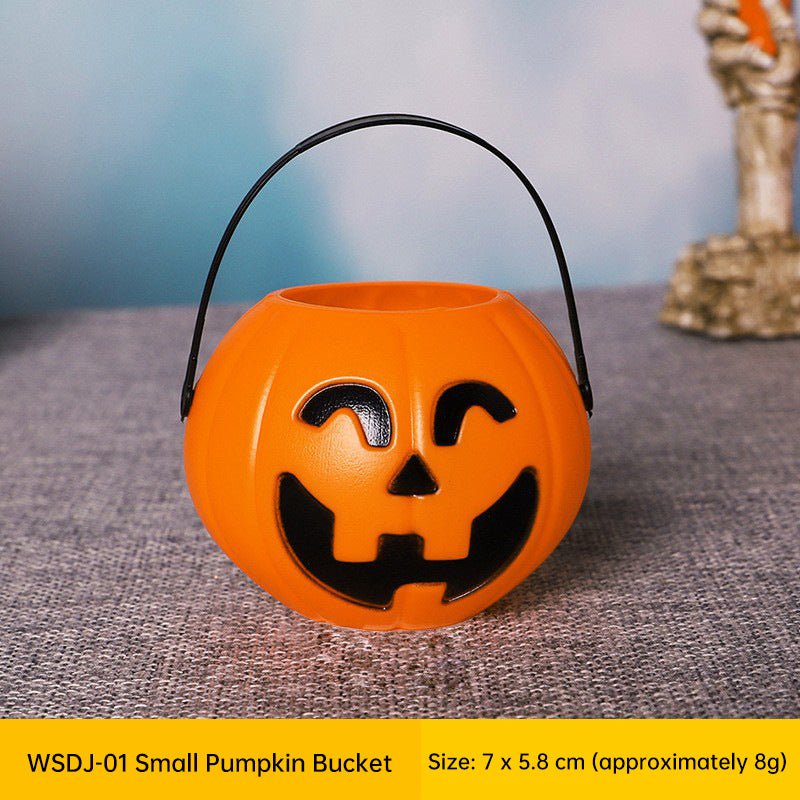 3 - Pack Halloween Pumpkin Buckets – 7" Trick - or - Treat Candy Holders | Jack O’ Lantern Party Decor – Small Pumpkin for Candy Storage (6 view)
