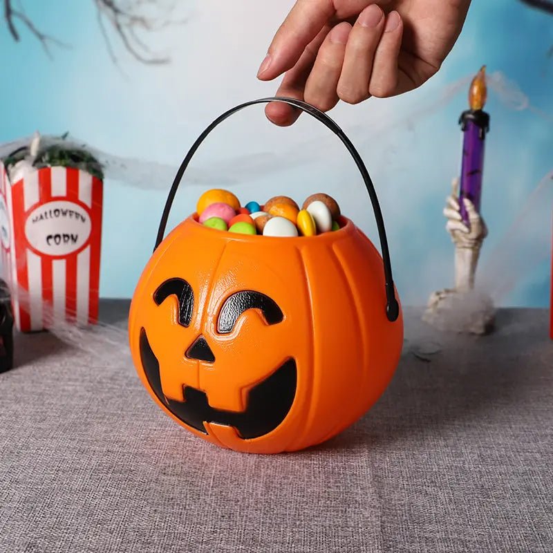 3 - Pack Halloween Pumpkin Buckets – 7" Trick - or - Treat Candy Holders | Jack O’ Lantern Party Decor – Small Pumpkin for Candy Storage (9 view)