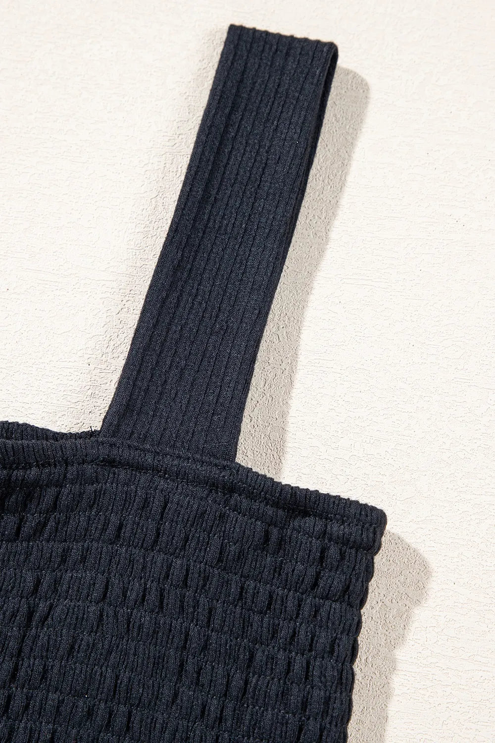 Smocked Bust Textured Knit Sleeveless Romper – Black Women's Top for Shopify Collective (9 view)