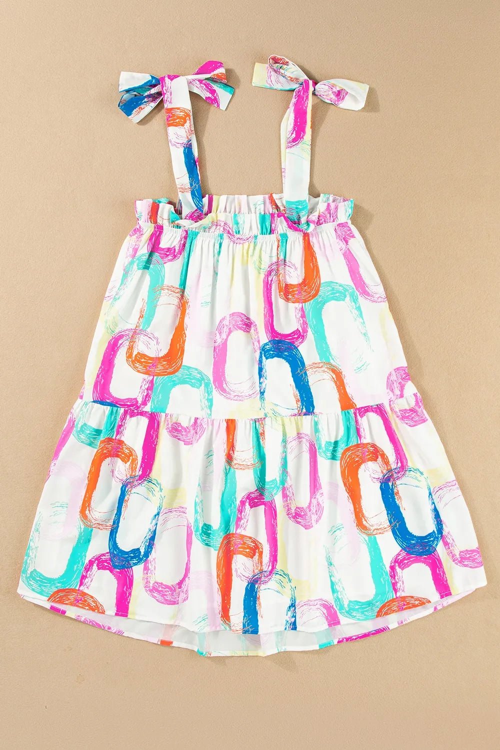 Abstract Print Knotted Straps Ruffled Mini Dress – White for Shopify Collective (3 view)