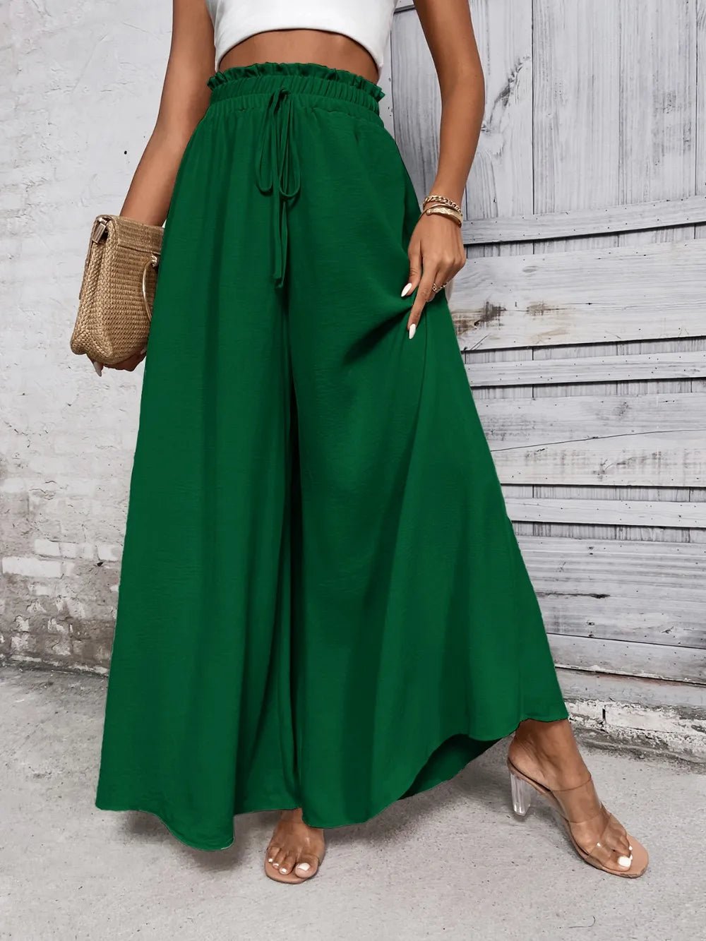 Honey Tied High Waist Wide Leg Pants – Dark Green for Shopify Collective (20 view)