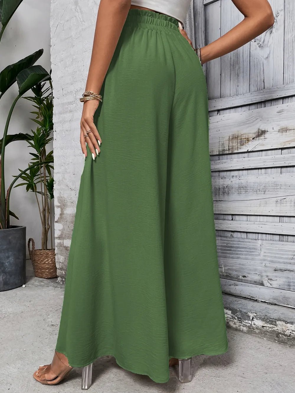 Honey Tied High Waist Wide Leg Pants – Matcha Green by Simply Love