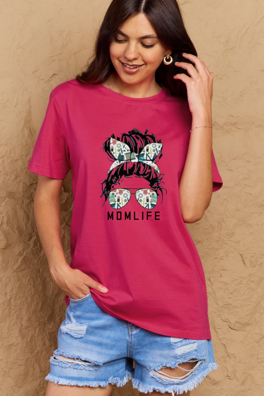 Simply Love Full Size MOM LIFE Graphic Cotton Tee – Deep Rose Women's Top for Shopify Collective (8 view)