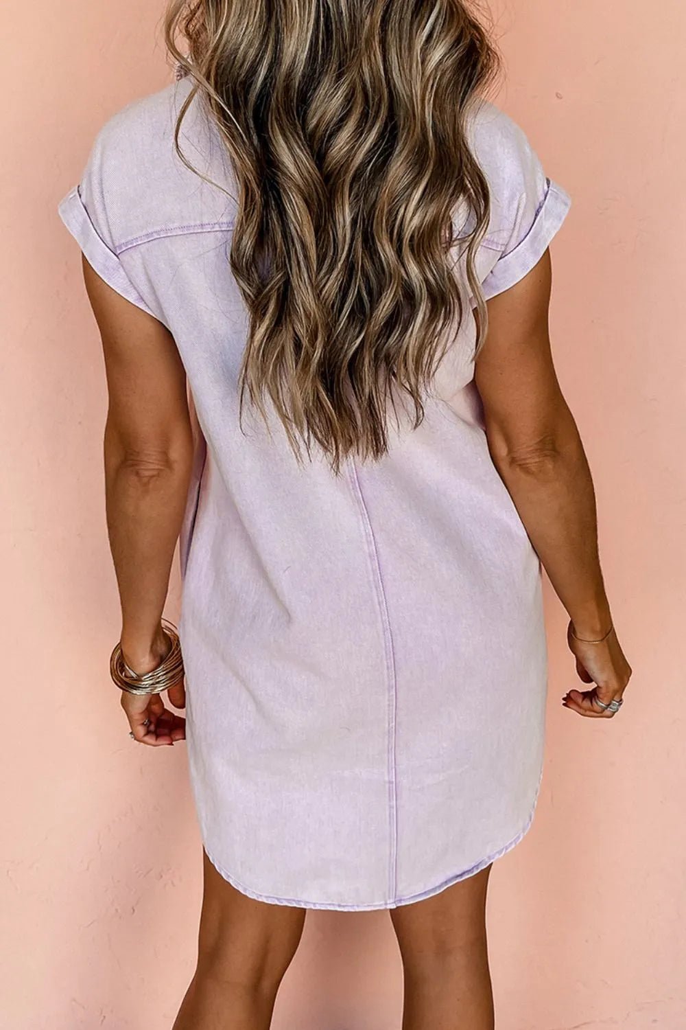 Button Down Short Sleeve Denim Dress – Pink Purple for Shopify Collective (14 view)