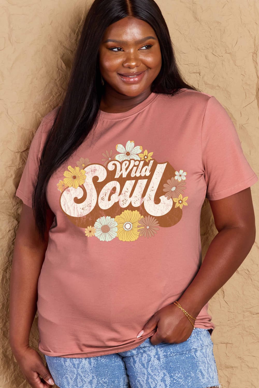 Simply Love Full Size WILD SOUL Graphic Cotton T-Shirt – Dusty Pink T-Shirt for Shopify Collective (5 view)