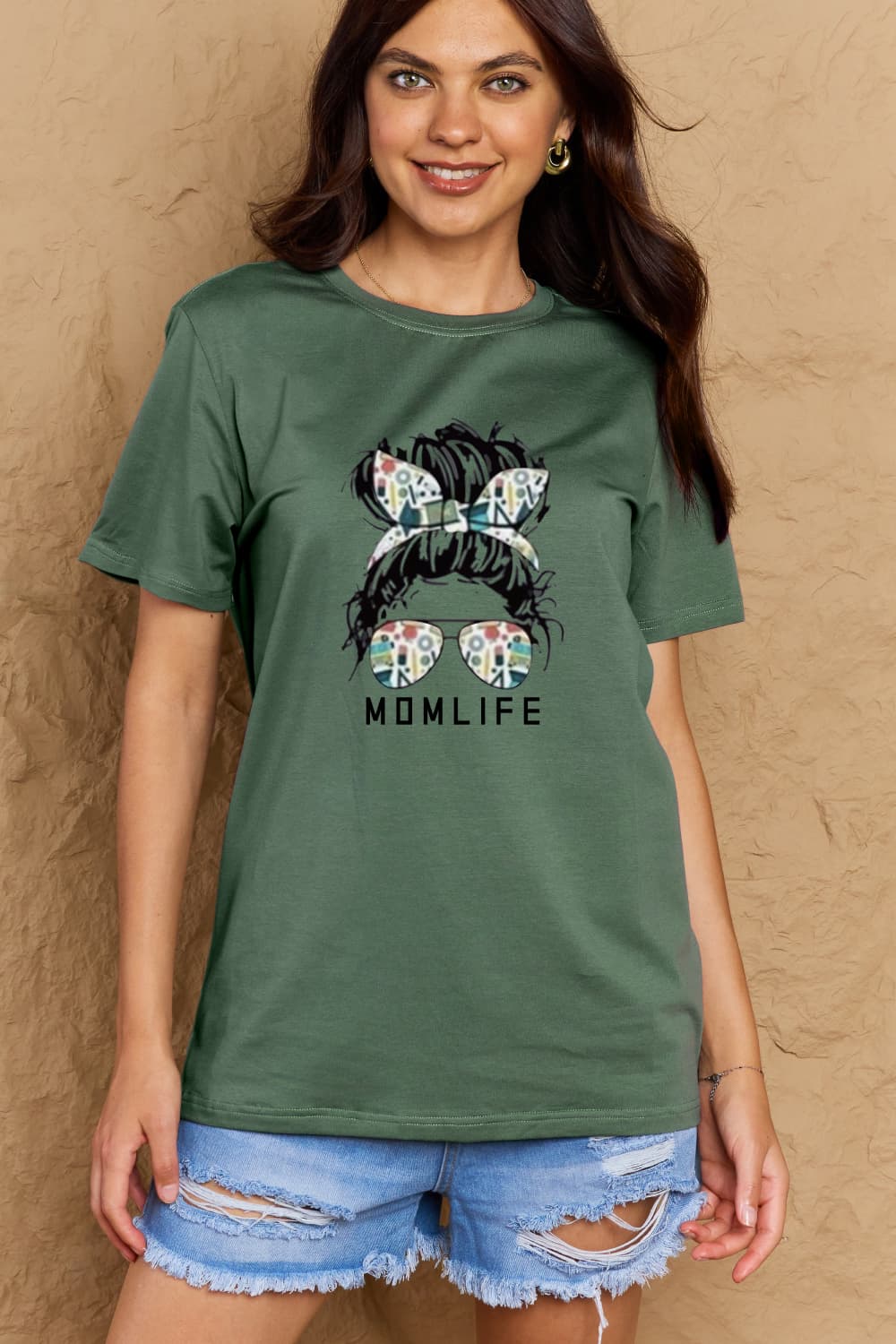 Simply Love Full Size MOM LIFE Graphic Cotton Tee – Green Women's Top for Shopify Collective (19 view)