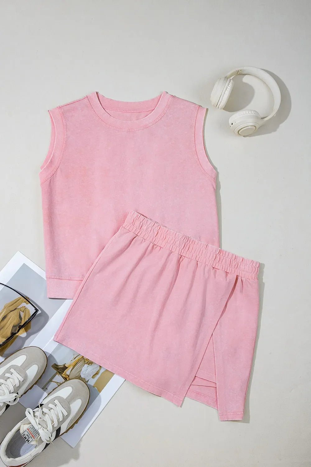 Mineral Wash Cotton Tank Top and Slit Skort Set – Blush Pink for Shopify Collective (6 view)