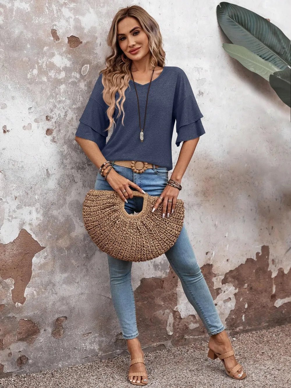 V - Neck Half Sleeve Blouse – Indigo for Shopify Collective (14 view)