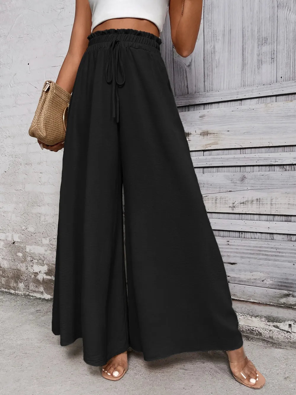 Honey Tied High Waist Wide Leg Pants – Black for Shopify Collective (6 view)