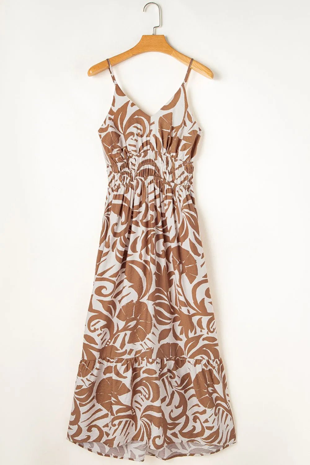 Floral Shirred High Waist Spaghetti Straps Dress – Mocha for Shopify Collective (7 view)