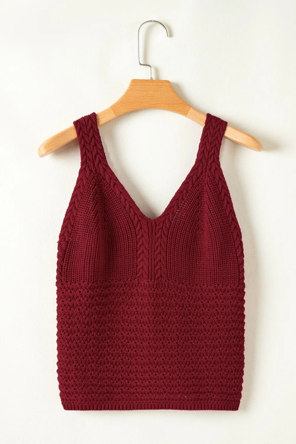 Cable Knit Pointelle Slim Fit V Neck Sweater Vest – Burgundy for Shopify Collective (6 view)