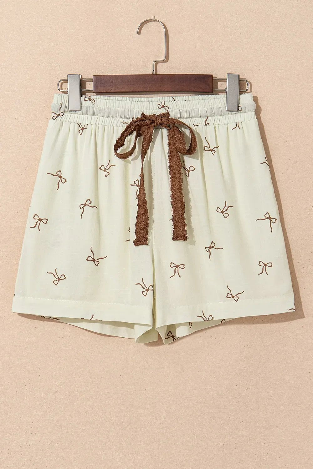 Bow Print Lace Drawstring Casual Shorts – Cream Bottoms for Shopify Collective (3 view)