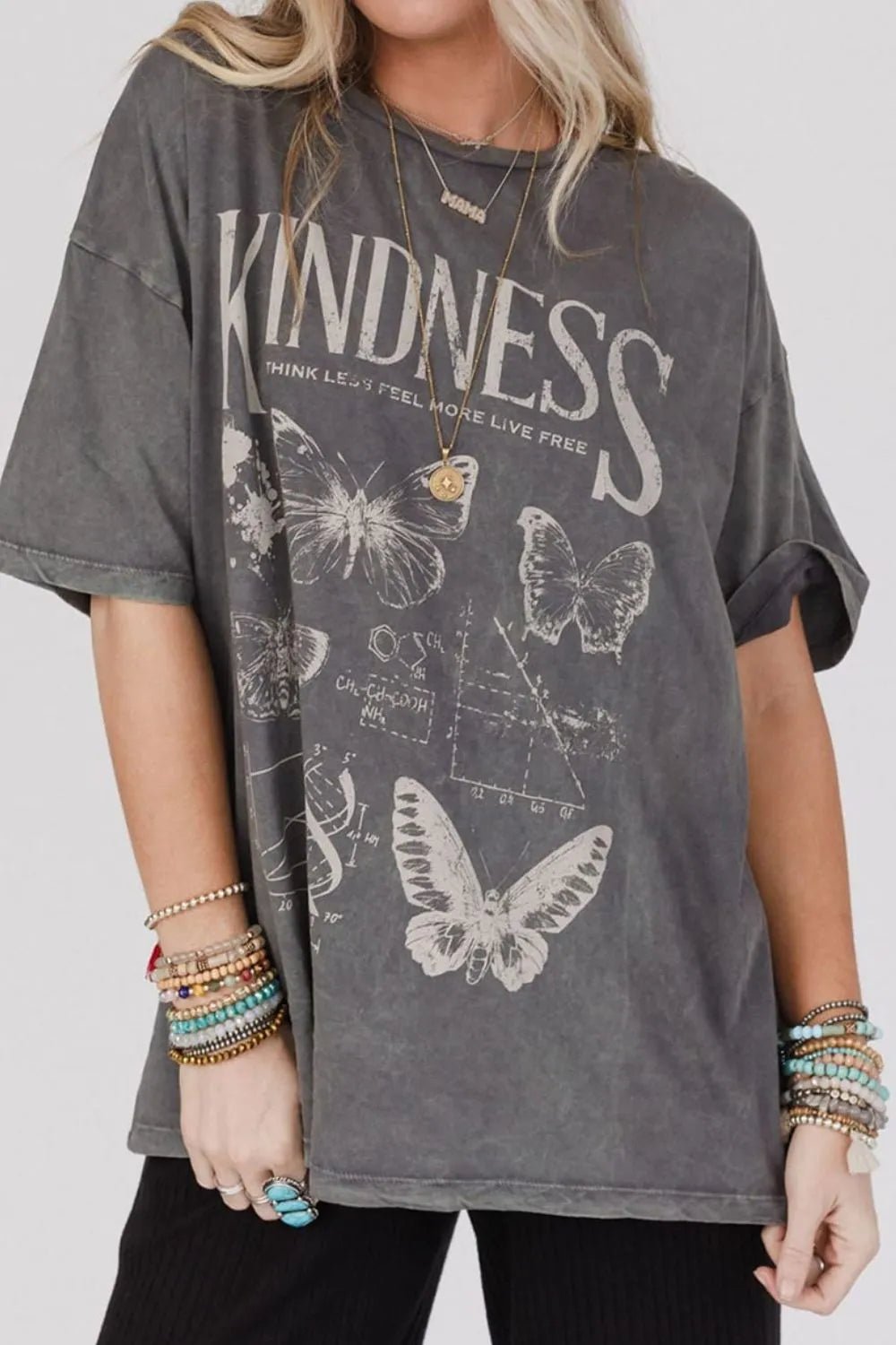 Kindness Butterflies Graphic Mineral Wash Loose Tee – Dark Gray for Shopify Collective (6 view)