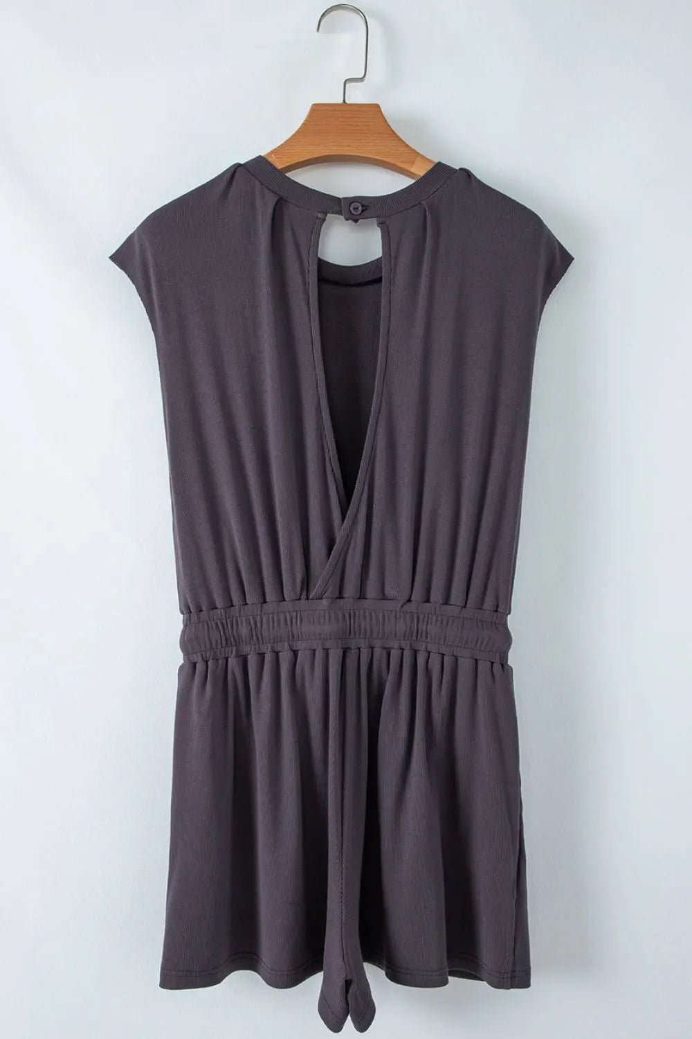 Knit Open Back Cap Sleeve Drawstring Romper – Black for Shopify Collective (6 view)