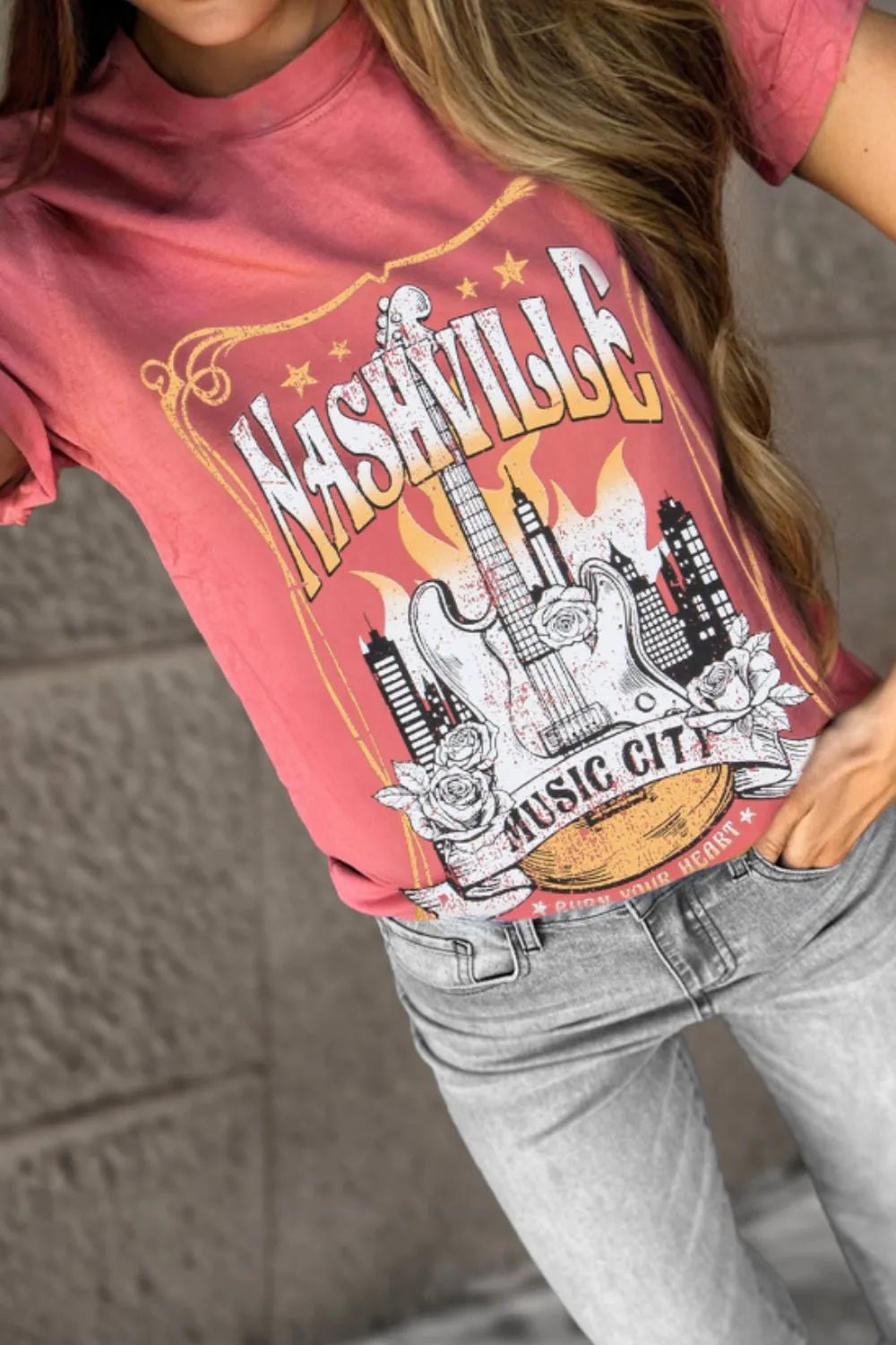 Mineral Nashville Music City Graphic Retro T-Shirt – Burnt Coral for Shopify Collective (2 view)