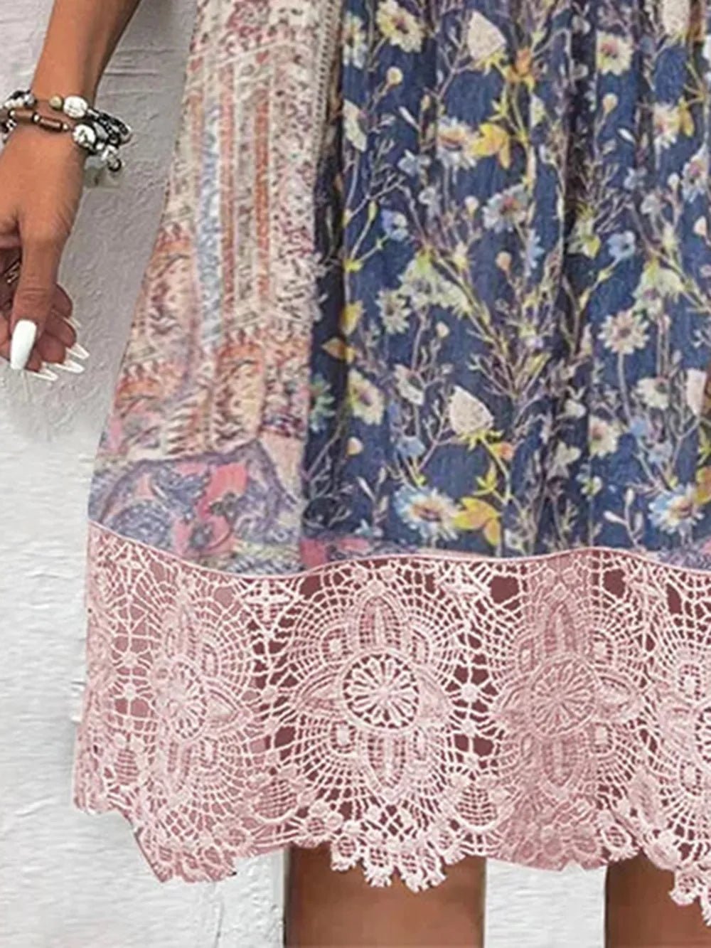 Full Size Lace Detail Printed Three - Quarter Sleeve Dress – Blush Pink for Shopify Collective (3 view)