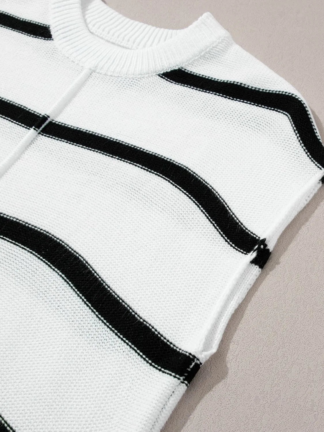 Striped Batwing Sleeve Knit Top – White by Simply Love