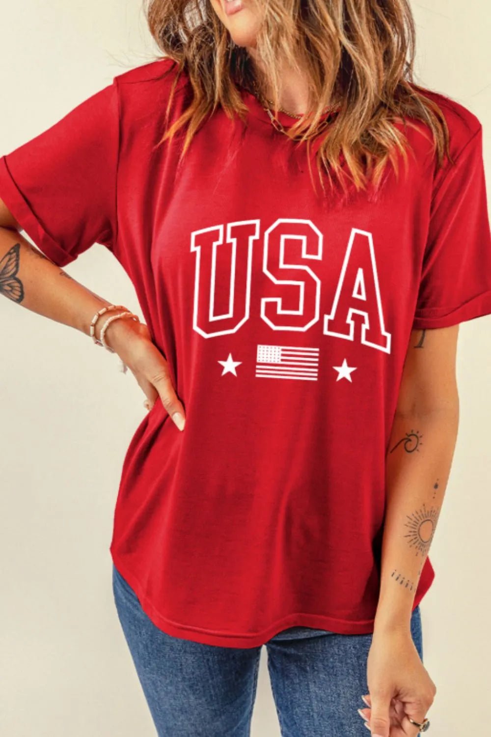 USA American Flag Crewneck T Shirt – Red for Shopify Collective (5 view)
