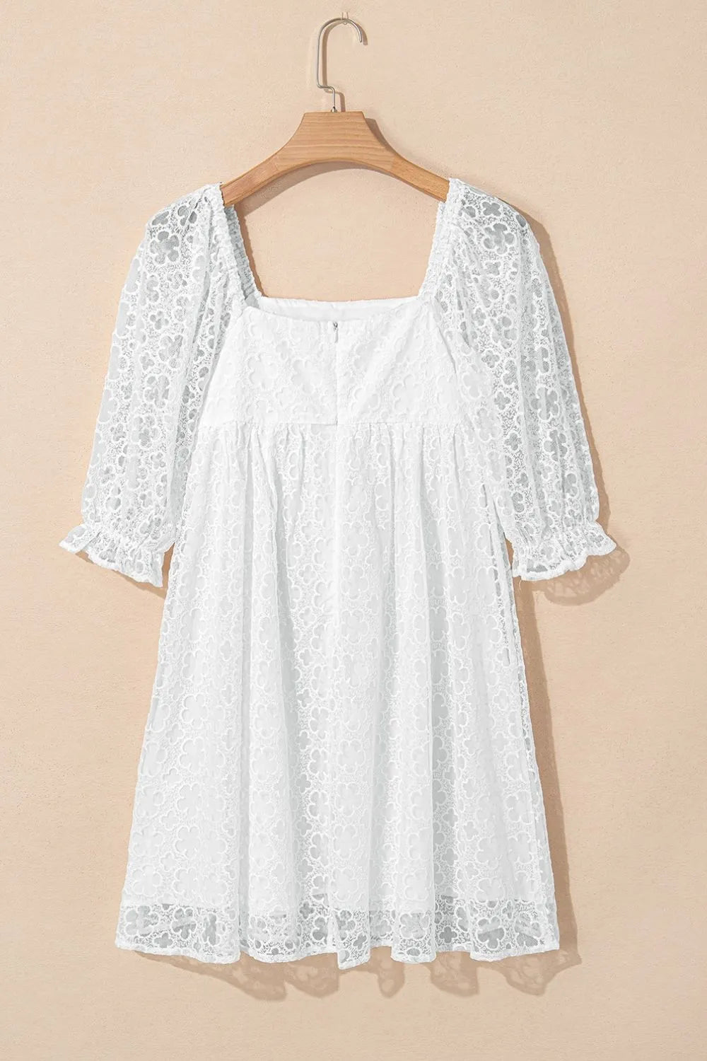 Lace Puff Sleeve Empire Waist Mini Dress – White for Shopify Collective (8 view)