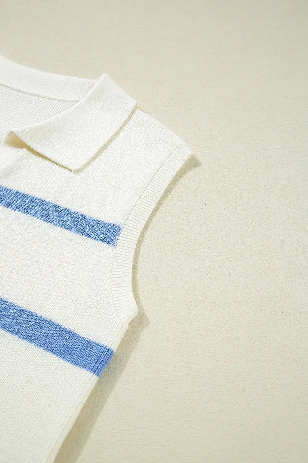 Stripe Split V Neck Collared Ribbed Sweater Vest – White by Simply Love