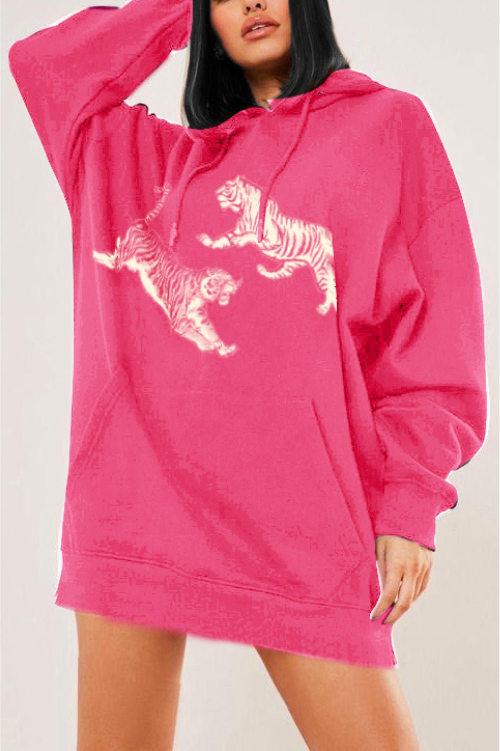 Simply Love Simply Love Full Size Dropped Shoulder Tiger Graphic Hoodie – Hot Pink Women's Top for Shopify Collective (3 view)