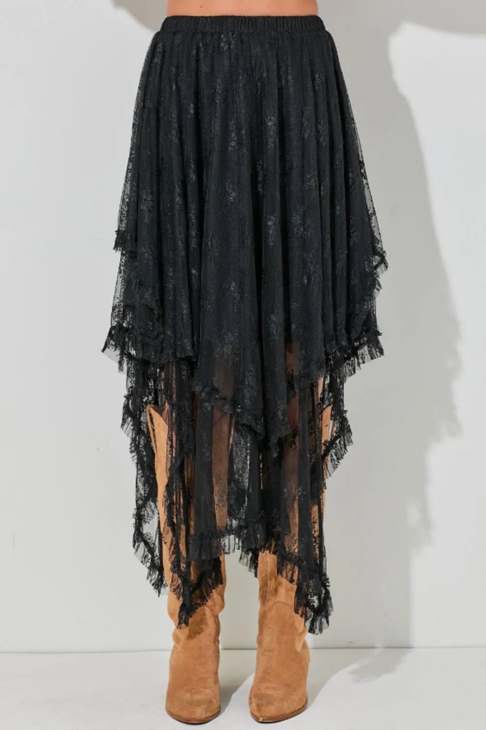 Elastic Waist Asymmetrical Lace Skirt – Black for Shopify Collective (1 view)