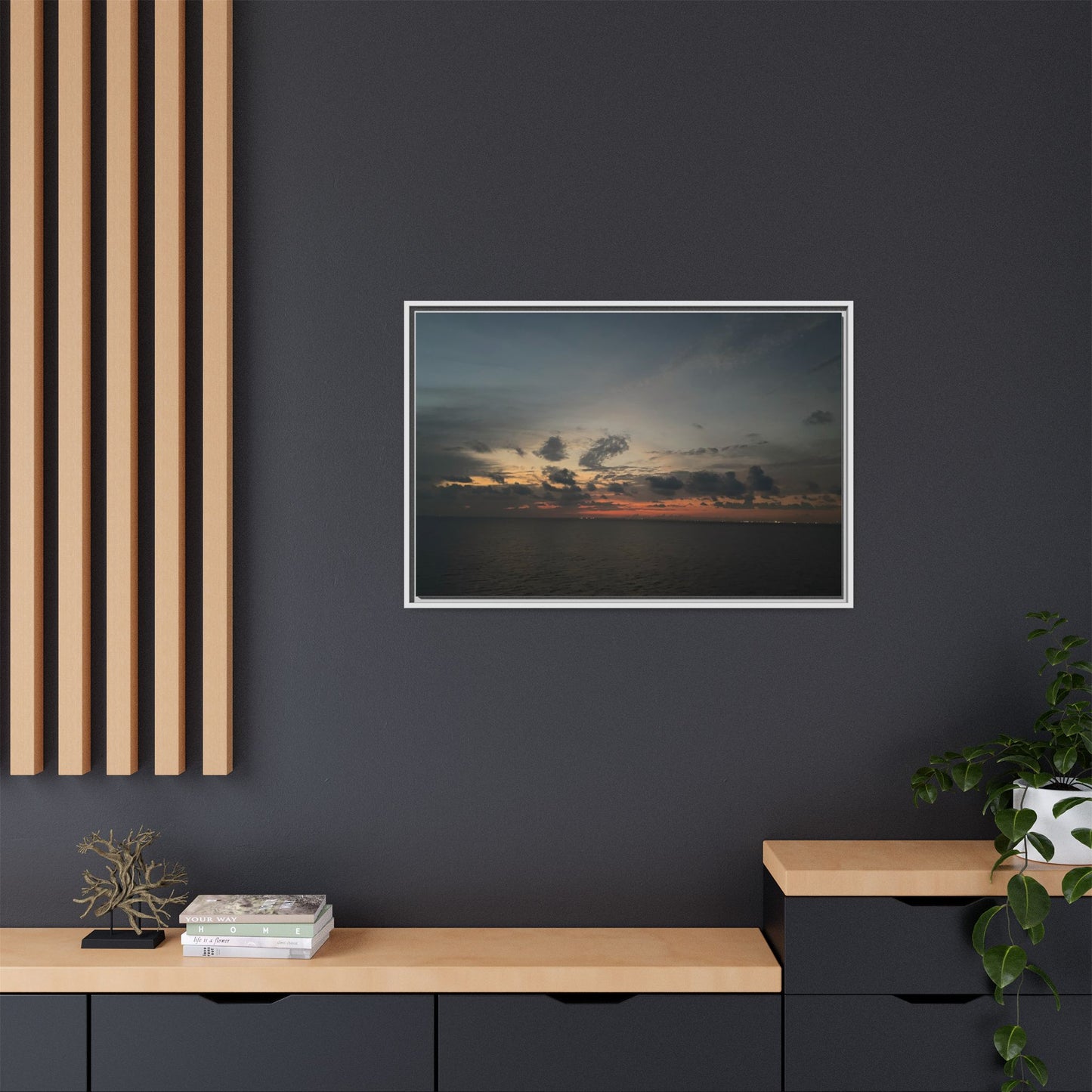 Framed Ocean Sunset Canvas Print, Coastal Wall Art, Home Decor, Gift for Nature Lovers, Beach House Accent