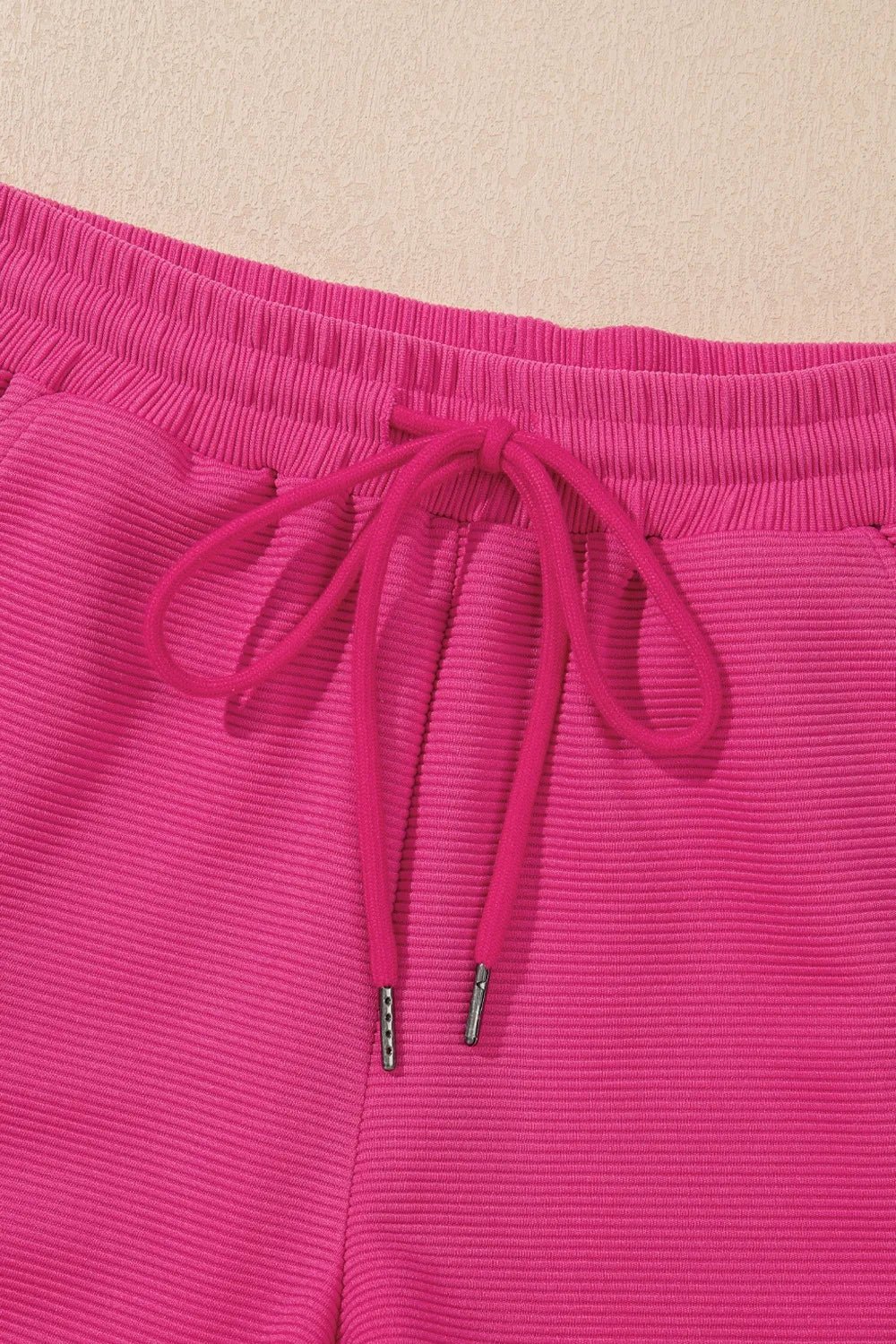 Striped Detail Flutter Sleeve Zipped Collar Top and Short Set – Hot Pink for Shopify Collective (9 view)