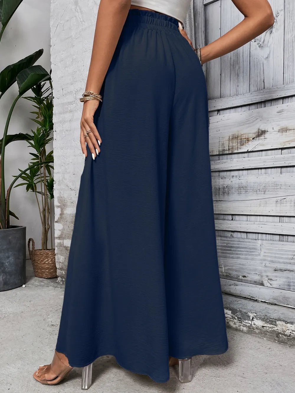 Honey Tied High Waist Wide Leg Pants – Dark Blue for Shopify Collective (12 view)