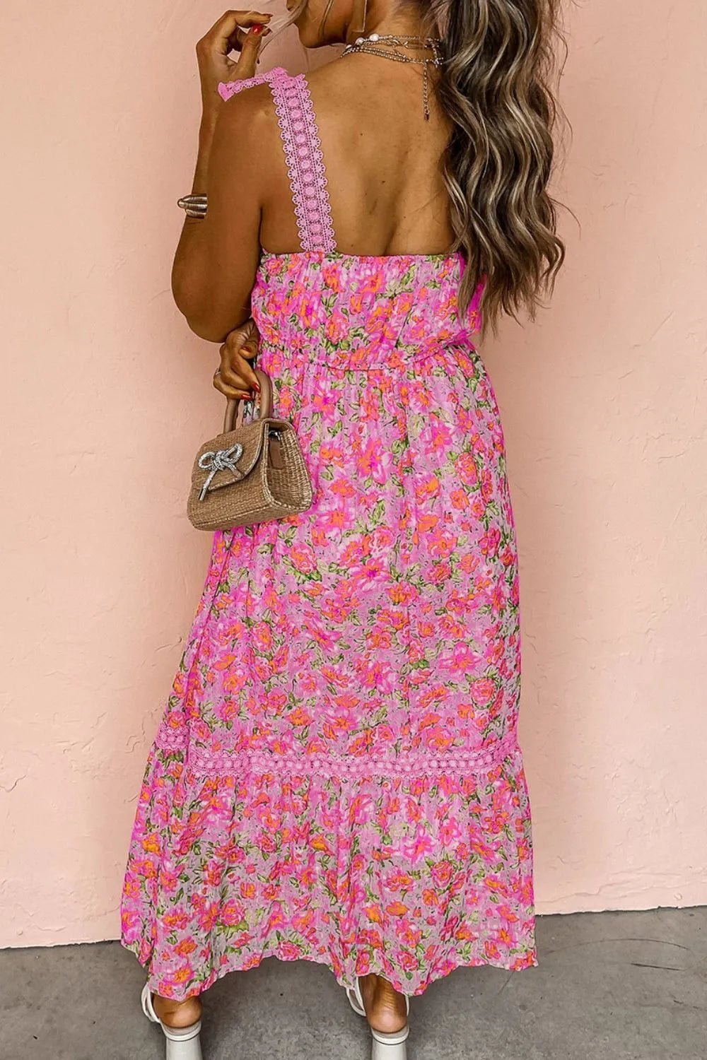 Floral Lace Wide Strap Square Neck Maxi Dress – Fuchsia Pink for Shopify Collective (4 view)