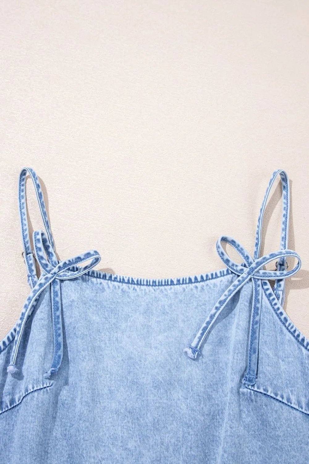 Bow Detail Spaghetti Straps Ruffle Hem Denim Dress – Light Blue Dresses for Shopify Collective (7 view)