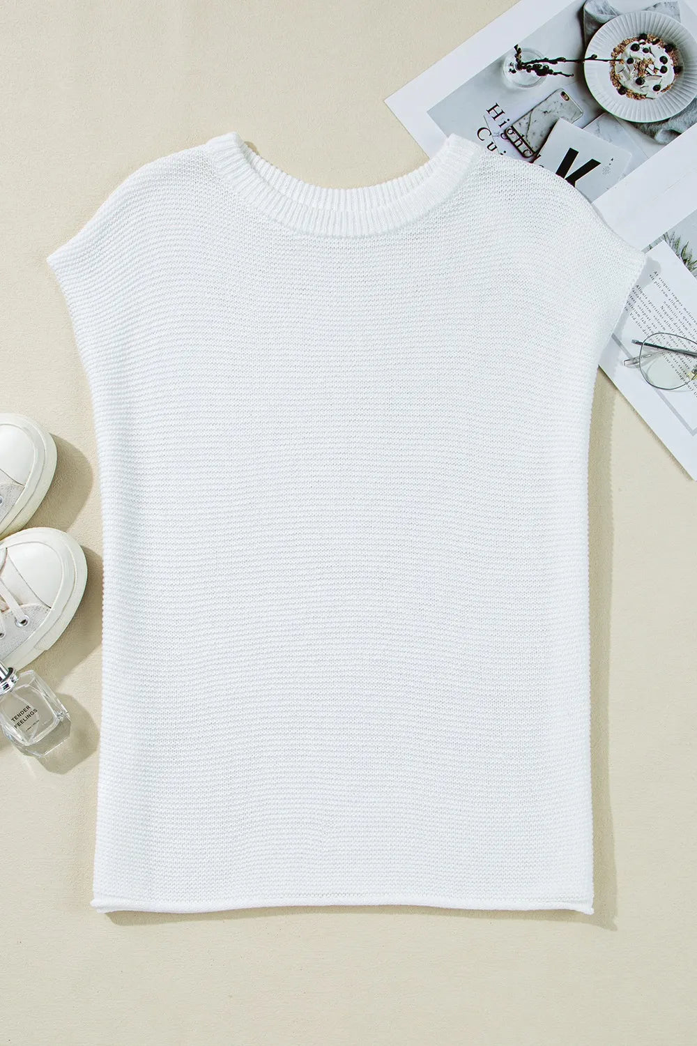 Side Slit Round Neck Knit Top – White for Shopify Collective (5 view)