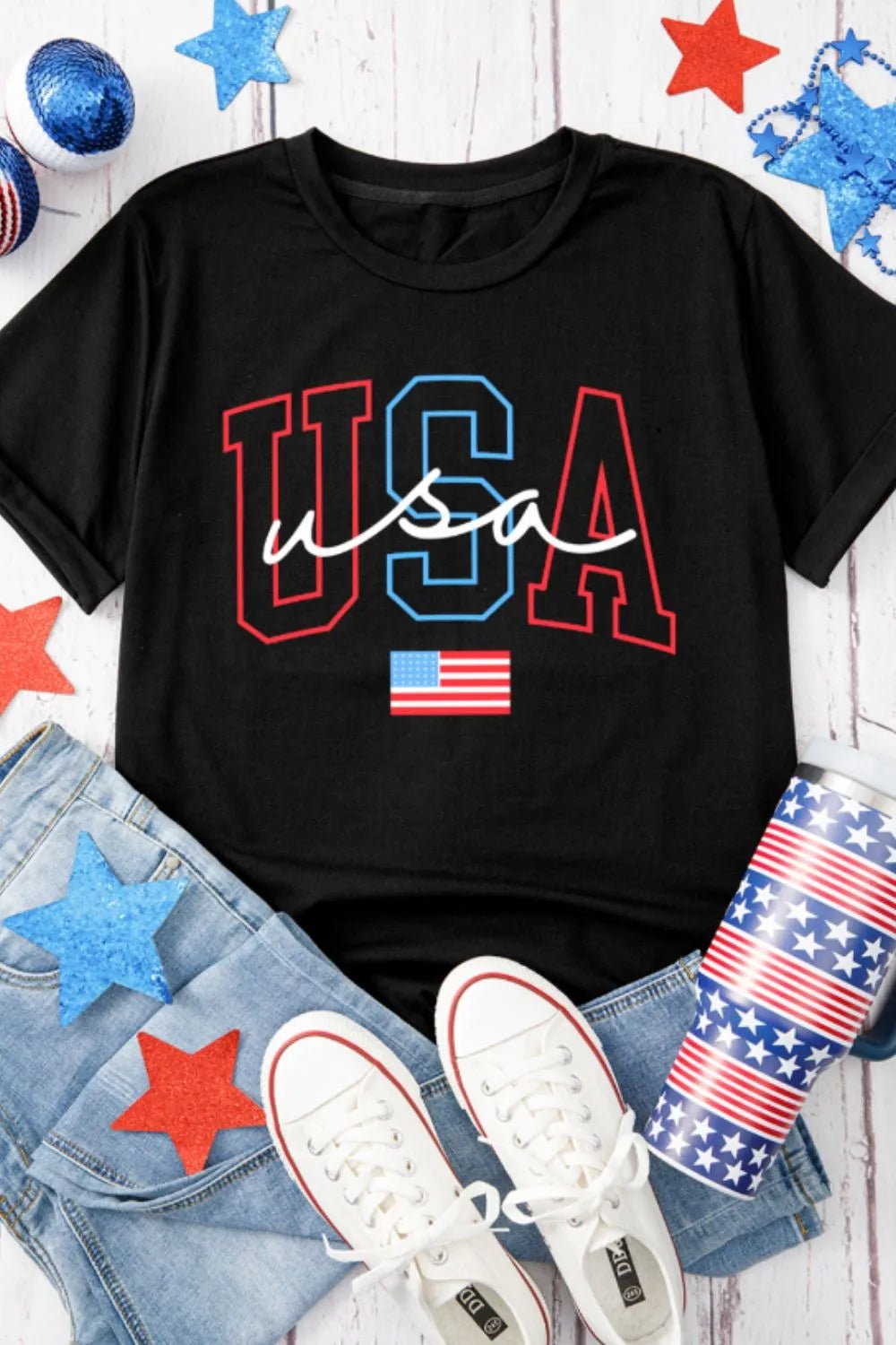 USA Round Neck Short Sleeve T-Shirt – Black for Shopify Collective (4 view)