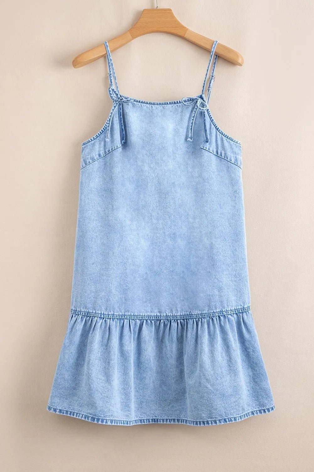 Bow Detail Spaghetti Straps Ruffle Hem Denim Dress – Light Blue Dresses for Shopify Collective (5 view)