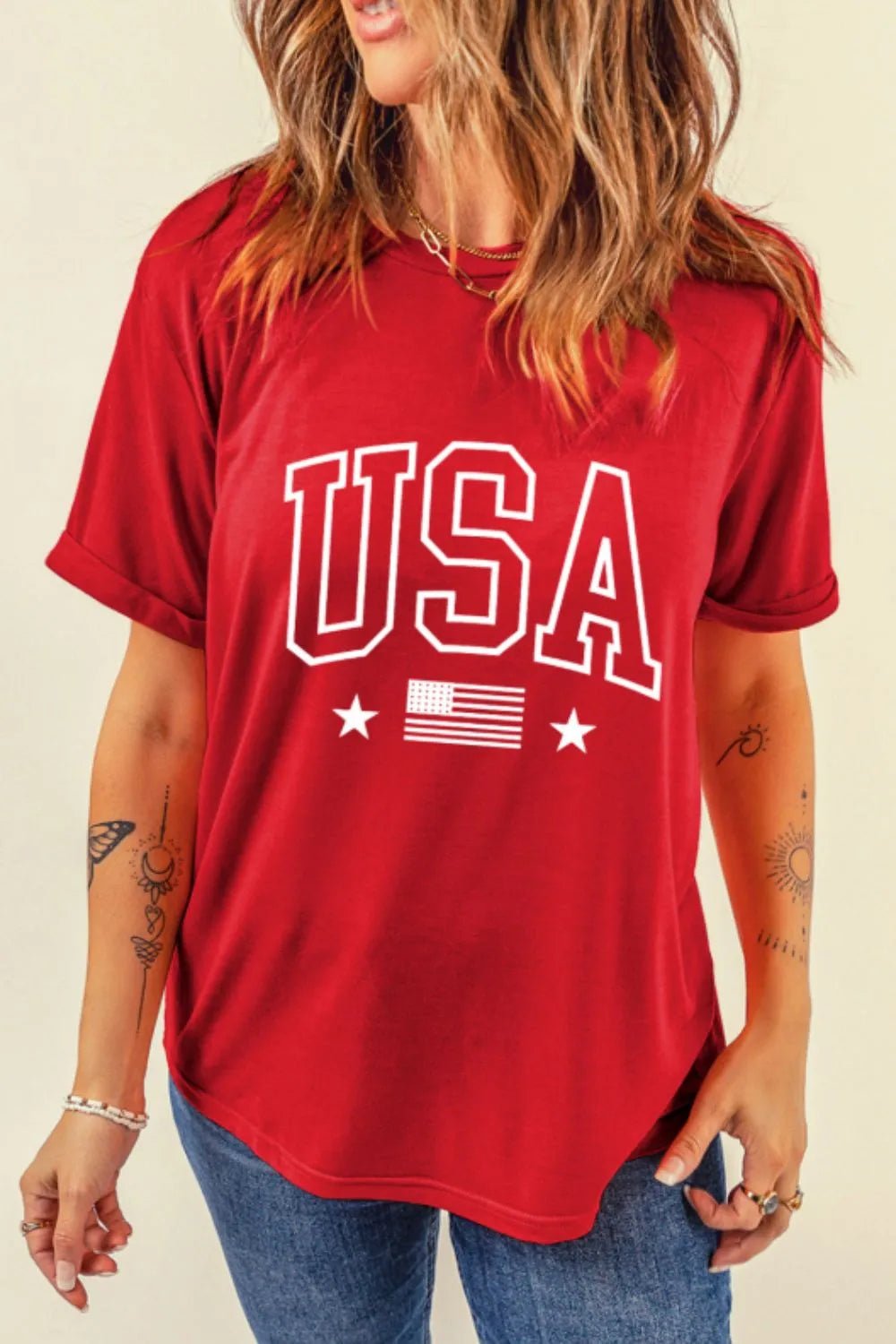 USA American Flag Crewneck T Shirt – Red for Shopify Collective (4 view)