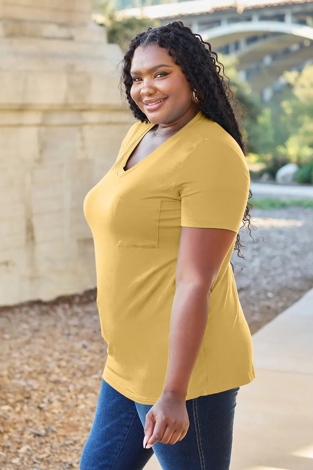 Basic Bae Bamboo Full Size V - Neck Short Sleeve T-Shirt – Yellow for Shopify Collective (31 view)