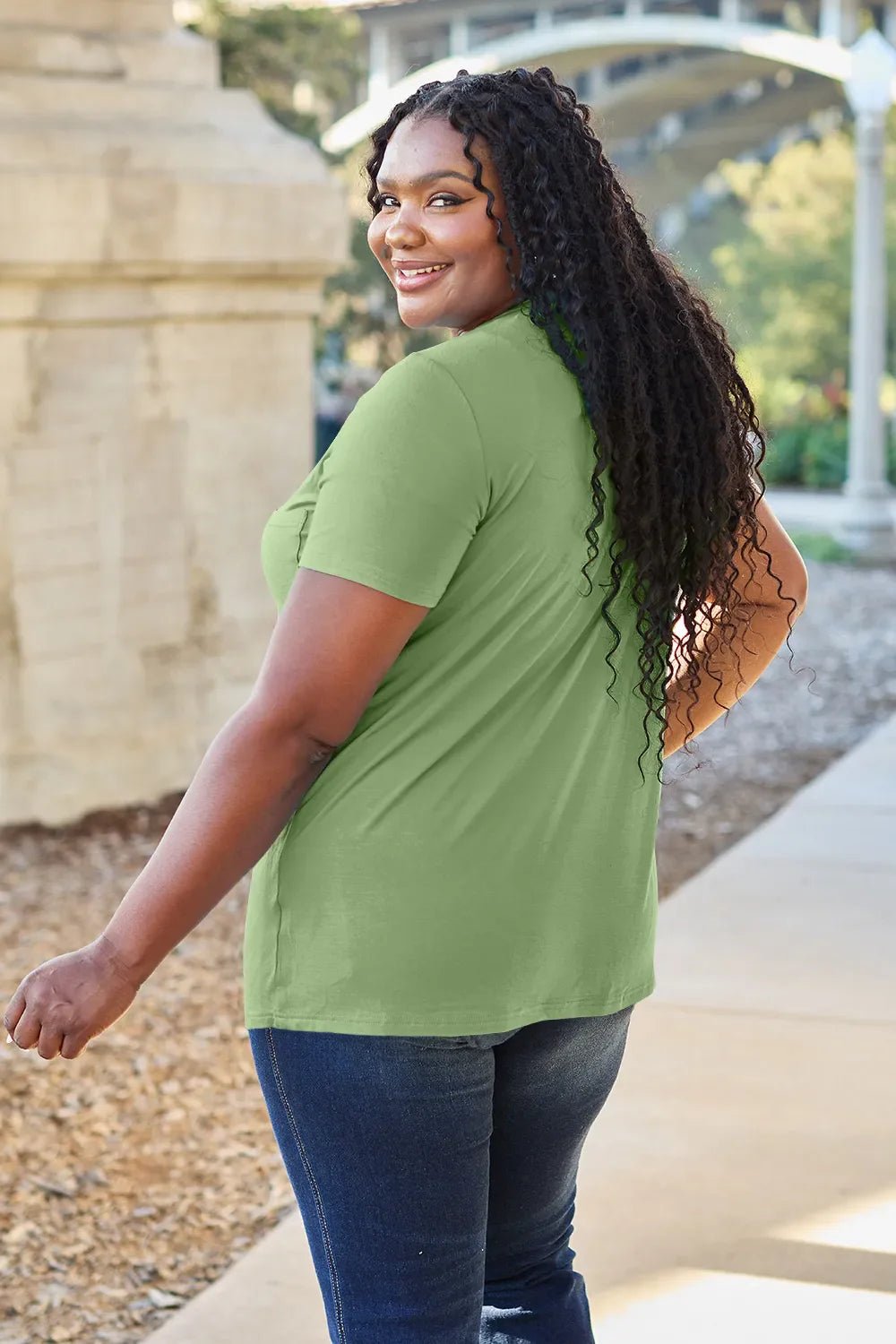 Basic Bae Bamboo Full Size V - Neck Short Sleeve T-Shirt – Matcha Green for Shopify Collective (25 view)
