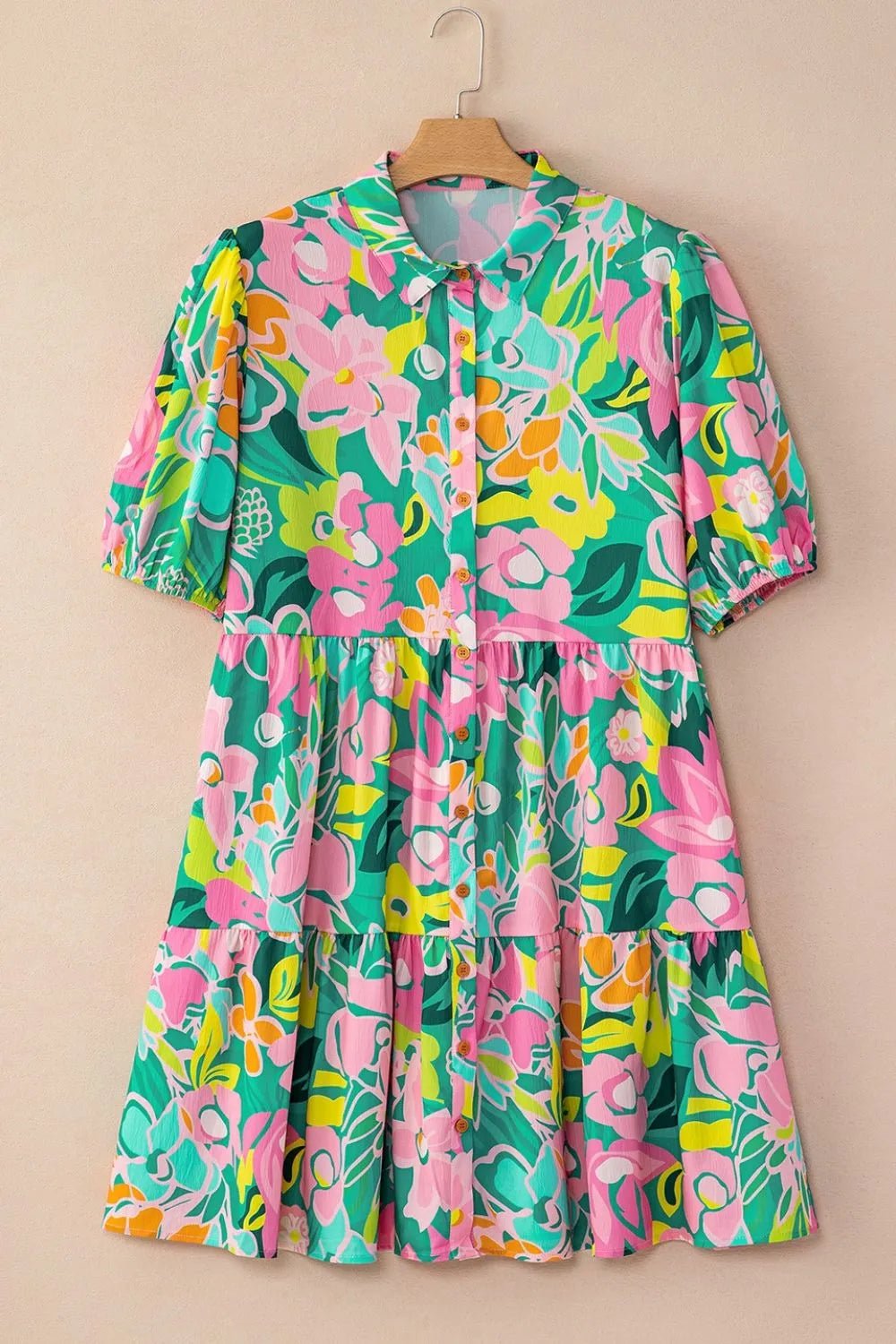 Button Down Floral Puff Sleeve Babydoll Dress – Green for Shopify Collective (10 view)