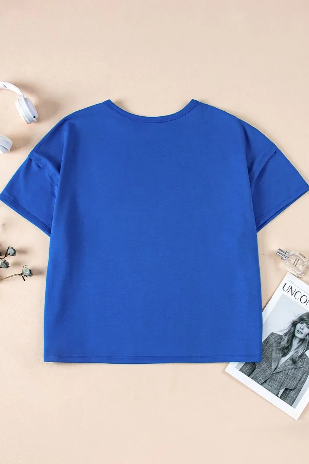 Patched Pocket Exposed Seam Oversize T-shirt – Royal Blue for Shopify Collective (4 view)