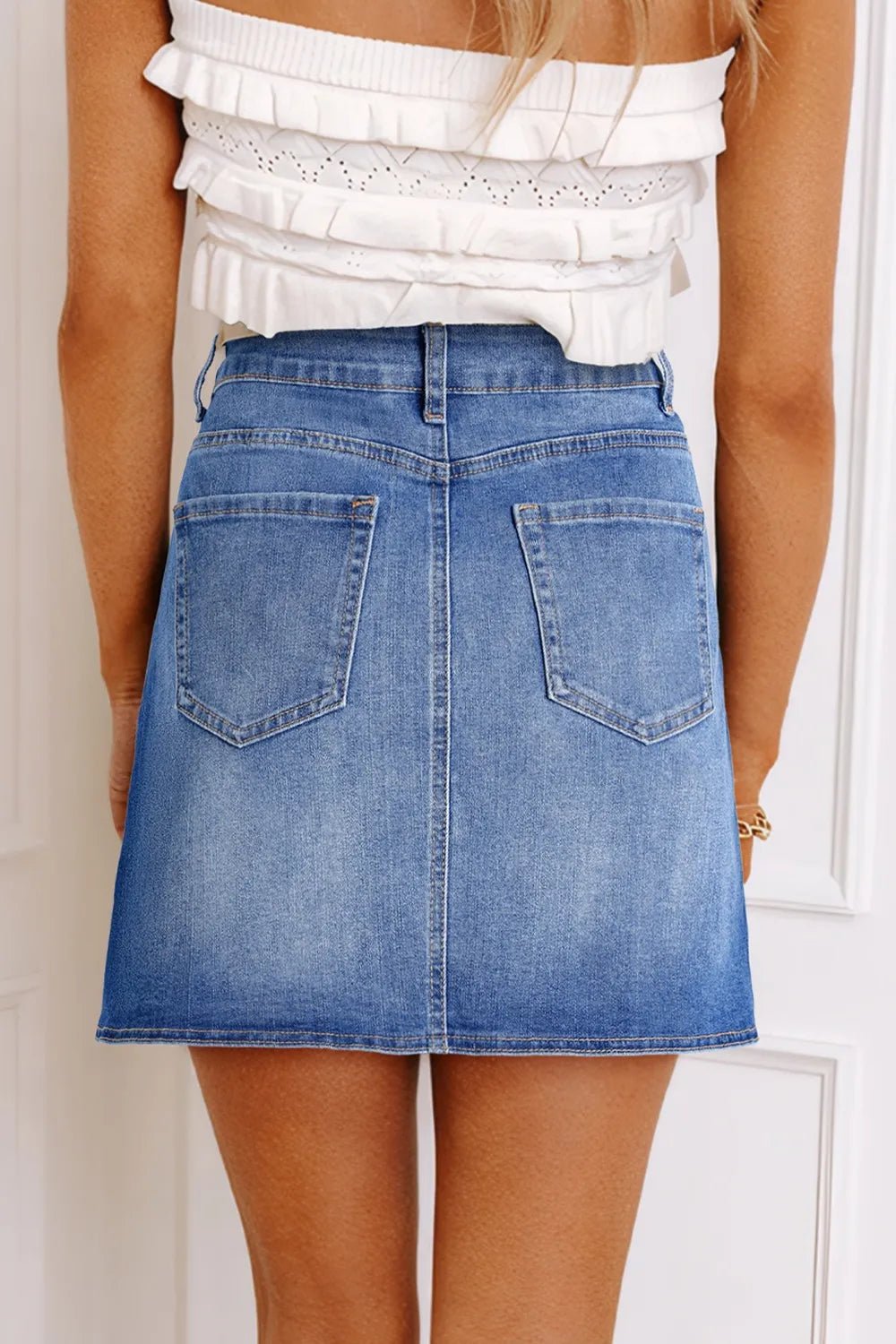 Wrapped Crossed Waist Denim Mini Skirt – Medium for Shopify Collective (2 view)