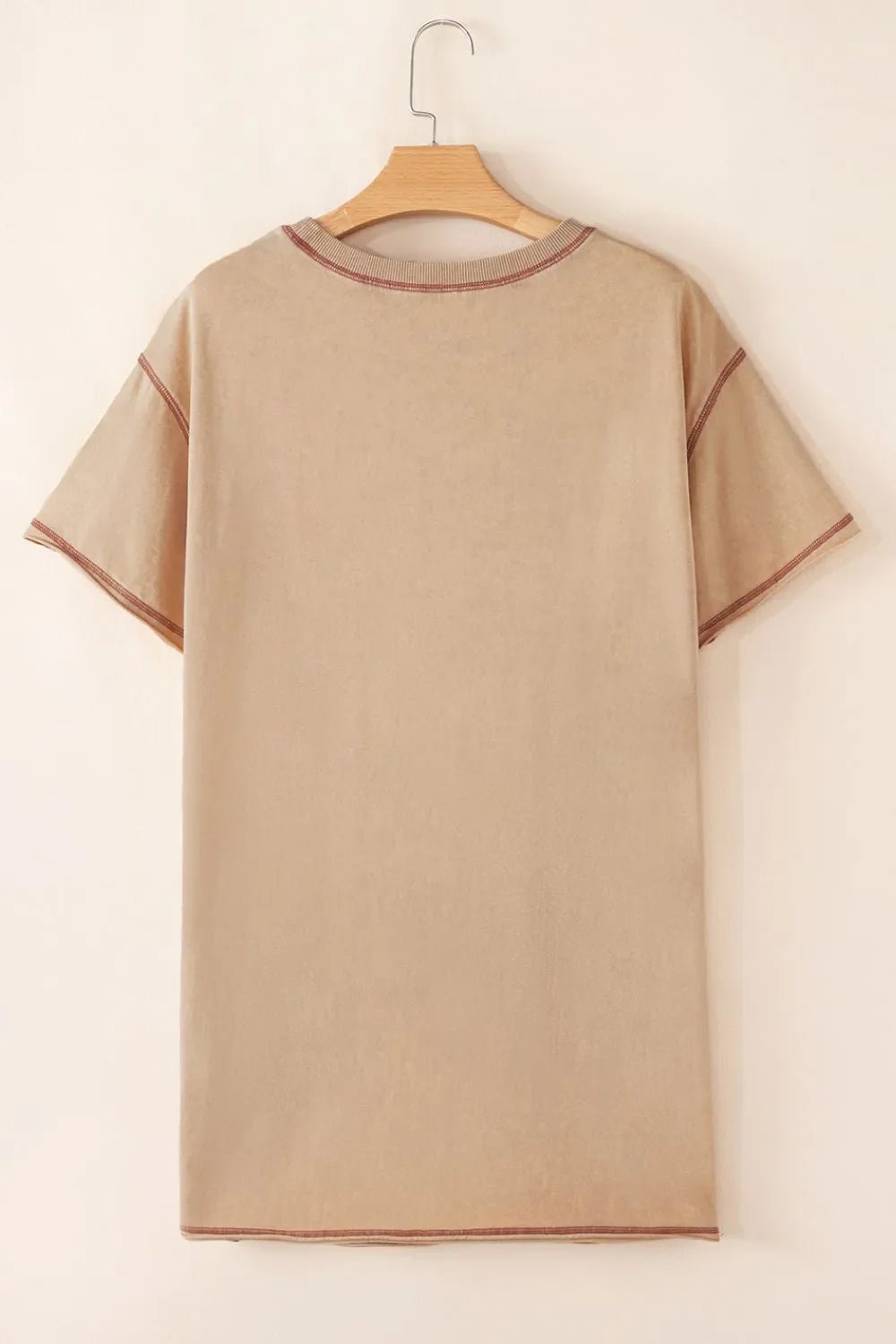 Mineral Wash Stud Beaded Star Pocketed T Shirt Dress – Khaki by Simply Love